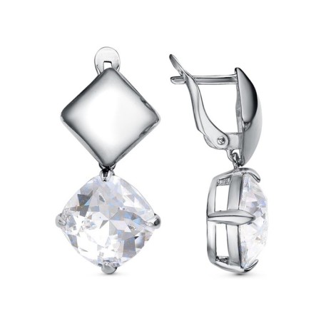 Earrings "Classic" square, echoing with oxidation, white color