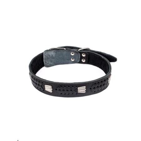 Leather collar with a braid decorated "Zononic", Osh 60-75 x 4.5 cm, mix of flowers