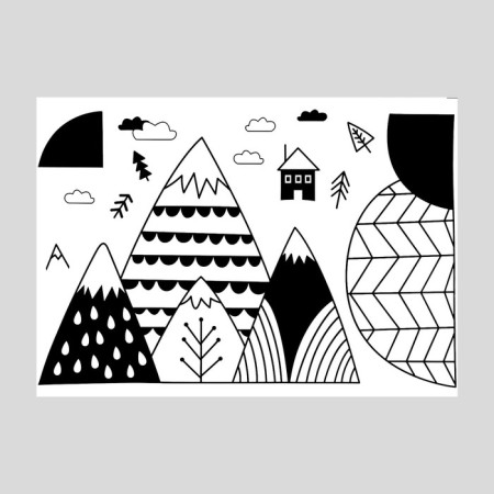 Interior black plastic sticker "Mountains and House" 50x70 cm-1
