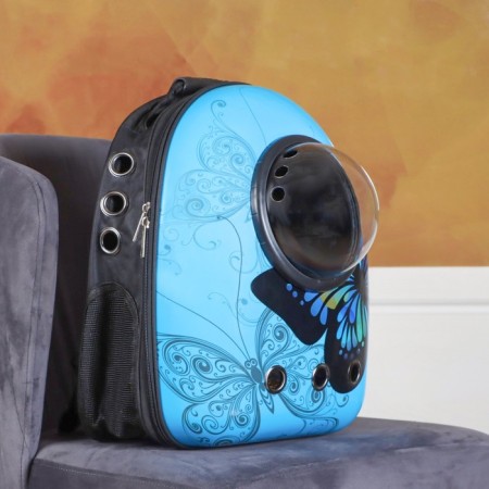 A backpack for carrying animals "Butterfly", with a viewing window, 32 x 26 x 44 cm, blue-1
