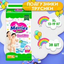 Подгузники-трусики Merries Good Skin, XL 12-19 кг, 38 шт