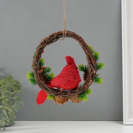 Souvenir Suspension "Red Bird on a wreath with cones" 7.5x20x20.5 cm-3
