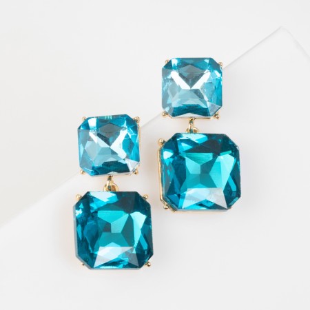 Earrings with the rhinestones "Illusion" Highways Squares, the color turquoise in gold-1