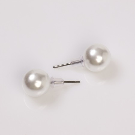 Earrings with pearls "Bride" bead d = 1 cap, white color-1