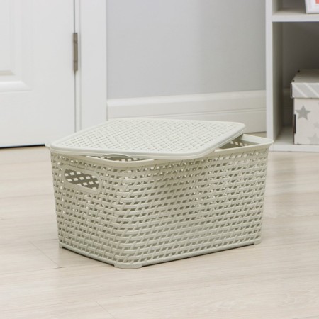 Storage box with a rattan lid, 13 l, 37 × 28 × 19 cm, white color-1