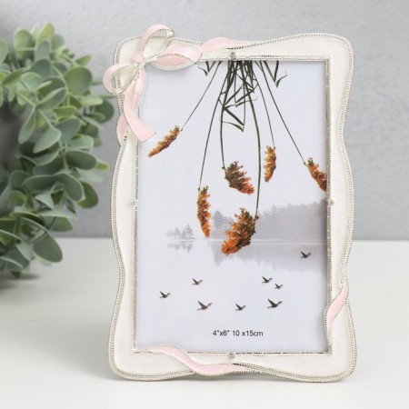 Photo frame metal, glass 10x15 cm "Pink bow with ribbon" 12x17.2 cm