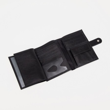 Male purse on 3 in 1 button for auto documents and passports, for cards, for coins, black color-4