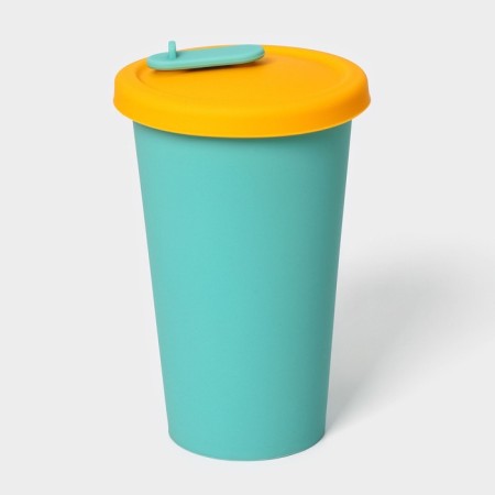 A glass with a lid and a tube, 350 ml, 9 × 9 × 13.5cm, blue color-1