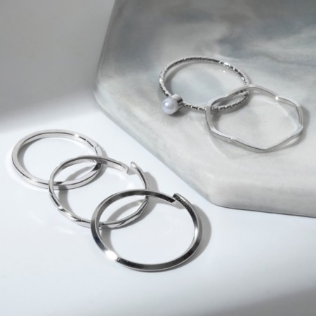 Ring set 5 pieces "perfect fingers" temptation, white color in silver-1