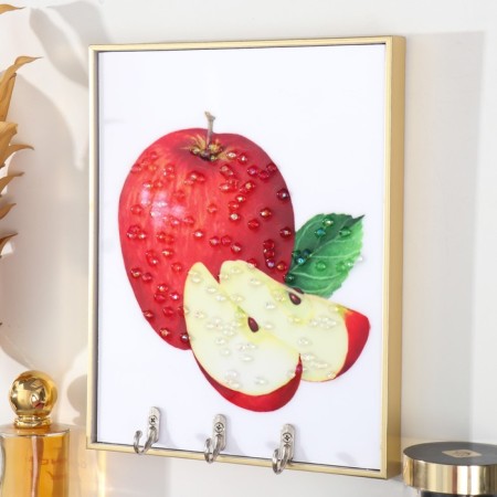 Klyuchnitsa Plastic, MDF 3 hooks "Red Apple" Rhinestones, gold 18.5x1.8x23.5 cm-1