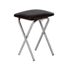 Folding stool, eco -leather brown/metallic