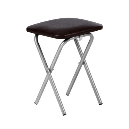 Folding stool, eco -leather brown/metallic