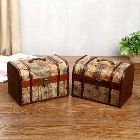 Casket Wood Elevated "Traveler Map" chest MIX 15x22x15.5 cm-5