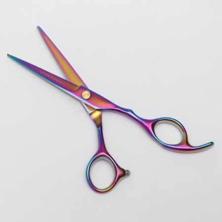 Hairdressers scissors with an emphasis “Premium”, bent rings, blade - 5.5 cm, chameleon color-1