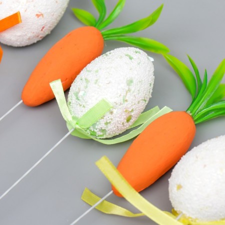 Easter decor on the stick "testicles in sprinkles and carrots" set 5 pcs 6x4 cm-2