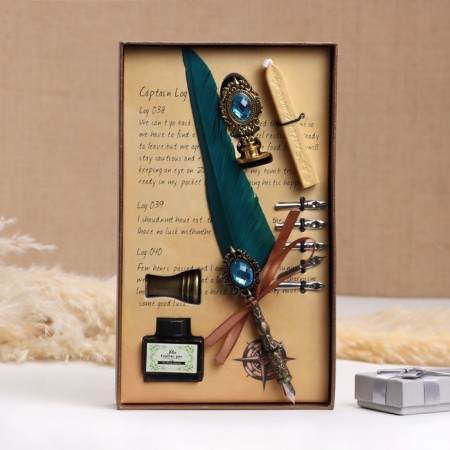 Gift set 5V1 "Relief": feathers of turquoise, ink, tips, print, wax
