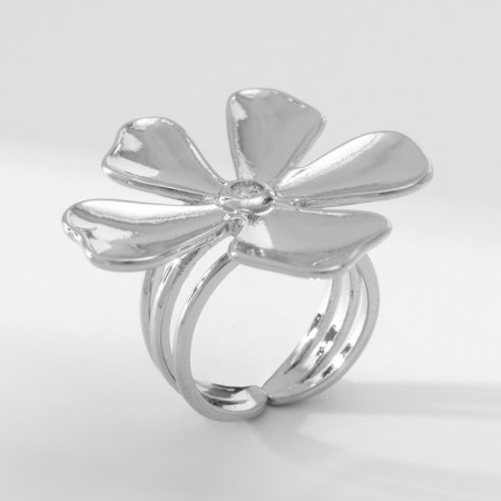 Ring metal "Flower" sakura, white color in silver, dimensionless-2