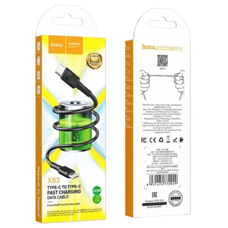 Hoco X83, Type-C cable-Type-C, 60 W, 3 A, 1 m, data transfer, PVC, black-5