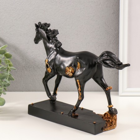 Polystone souvenir "Horse - steampunk" Black with gold 28.5x7x21.5 cm-2