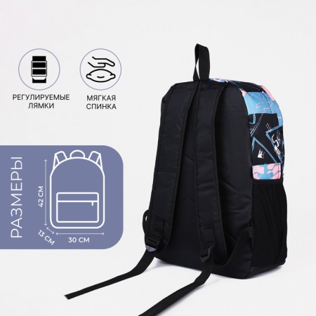 School backpack from textiles on lightning, 3 pockets, pink/blue color-1
