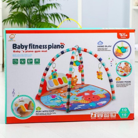 Developing rug "baby game", with a piano, round, blue-6