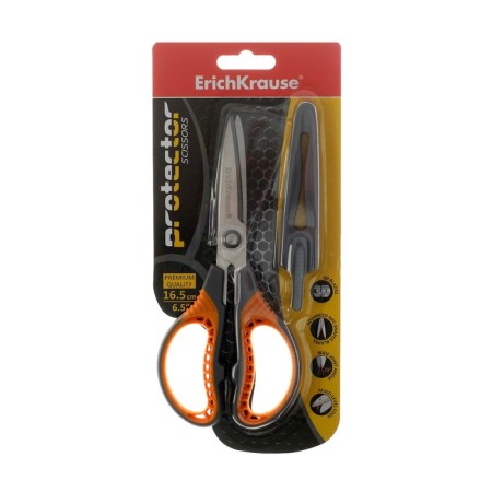 Scissors 16.5 cm, Erichkrause Protector, reinforced, with a cover, gray-orange-1