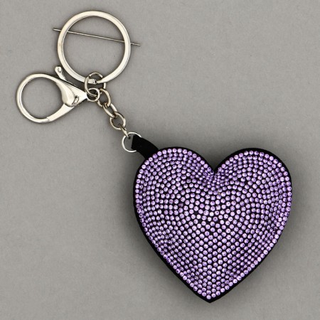 Soft toy "Heart" with rhinestones, on a key fob, 7 cm, lilac color
