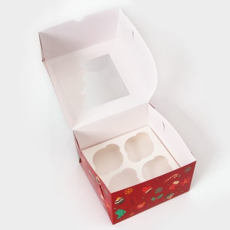 Box for 4 cupcake with the Festive spruce window, 16 x 16 x 10 cm-4