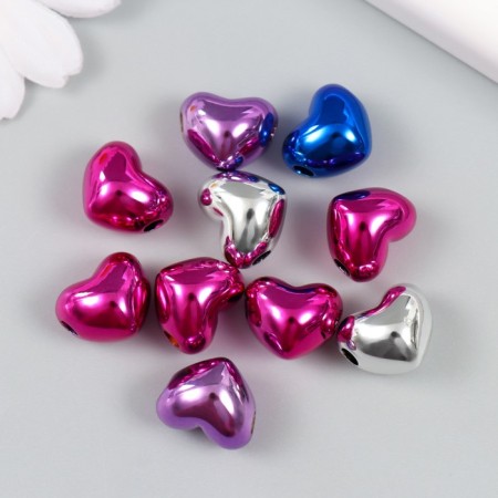Busina for creativity plastic "Heart glossy metallic" mix 1.3x1.5x1.1 cm