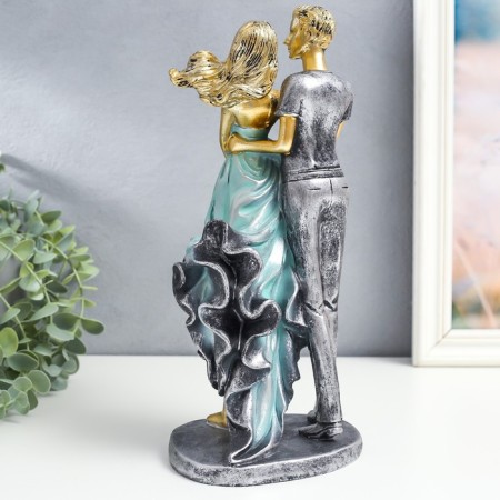 Polystone souvenir "Lovers - hugs" silver -turquoise 13.5x12x30.5 cm-2