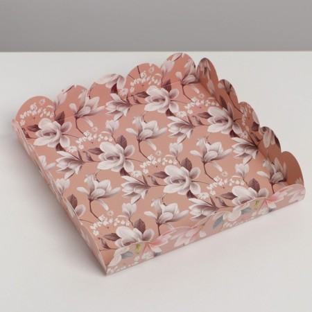 Cookie box, confectionery packaging with PVC lid, “flowers”, 18 x 18 x 3 cm-2