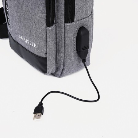 Male sling bag from textiles, with USB, gray color-6