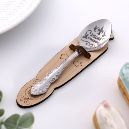 A spoon is registered, tea, with an engraving "Alexey", h = 14 cm,
