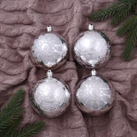 Set of balls plastic D-8 cm, 4 pcs "Emily droplets" silver