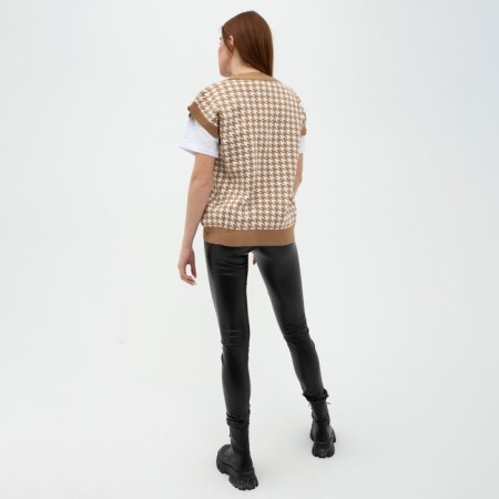Women's vest, coffee color, white small goose foot, size XL-2