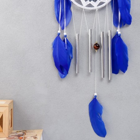 Dreams with the music of the wind "From the evil eye" 4 tubes blue feathers 61x16 cm-2