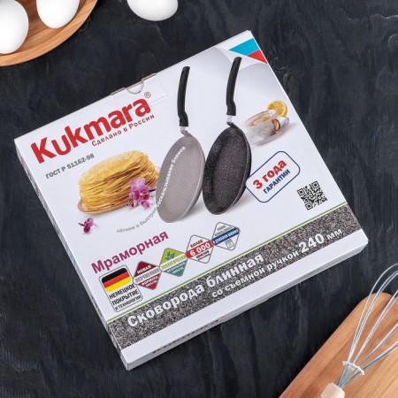 Pancake pan, d = 24 cm, plastic handle, anti -stick coating, light marble color-7