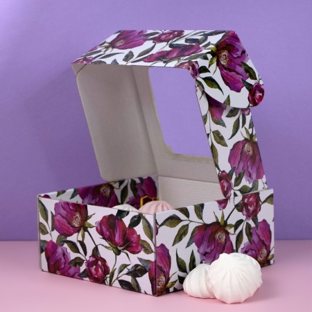 Self -charged box, with a window, "watercolor flowers", 19 x 19 x 9 cm-2