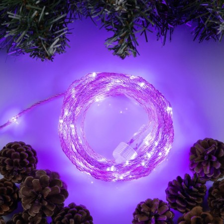 Garland “thread” 10 m dew, IP44, copper thread, 100 LED, purple glow, flicker, 220 V