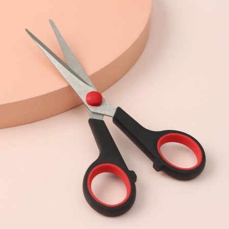 Scissors are universal, mowed blade, 6 ", 16 cm, black/red color