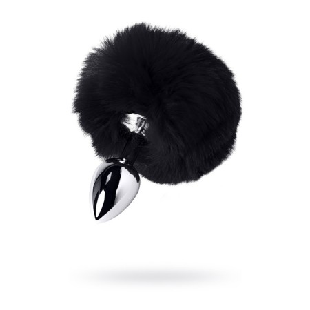 Anal plug Toyfa Metal, silver, with a black tail, 4.2 cm, d = 2.7 cm
