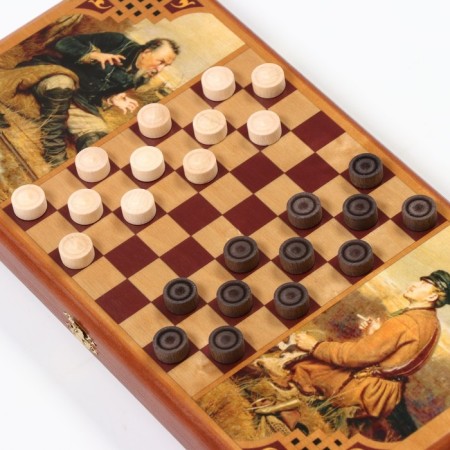 Wooden backgammon with checkers "Hunters on a halt", board game, 40 x 40 cm-2