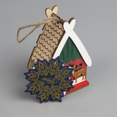 Christmas tree toy "House with Santa", from batteries, glow warm white-3