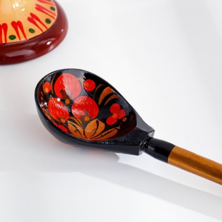 Spoon for pickles, with artistic painting, black, Khokhloma-2