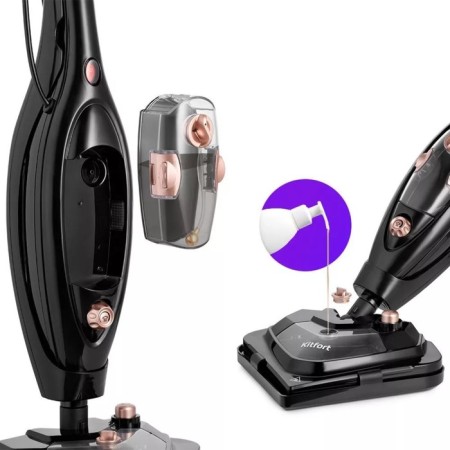 Steam mop KitFort KT-1058, 1300 W, 300 ml, cord 4.7 m, black-beige-7
