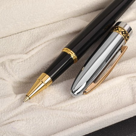 Gift handle, ballpoint "line", in the leatherette case, black/silver case-1