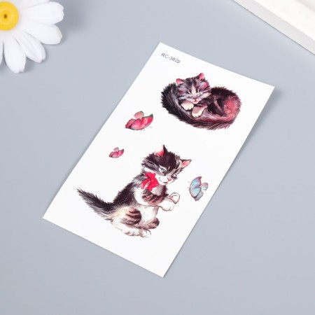 Tattoo on the body color "Cat Vaska and butterflies" 10.5x6 cm-1
