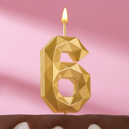 A candle in a cake on a “polyhedron” skewer, a number 6, 7 cm, gold