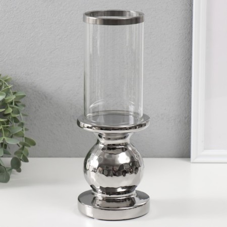 Ceramics candlestick, glass for 1 candle "Noir" d = 8 cm silver 10x10x27 cm-1