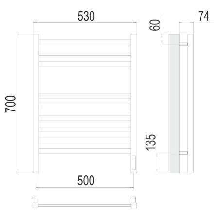 Terminus heated towel rail "Noto" P9, 500x700 mm, chrome-2